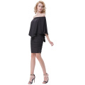 Kate Kasin Sexy Mujer de hombro rizado plisado Bodycon Negro lápiz vestido KK000630-1